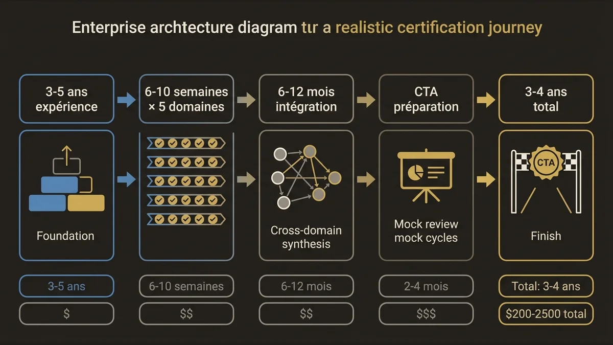 Realistic 3-4 year certification timeline from domain exams through CTA completion