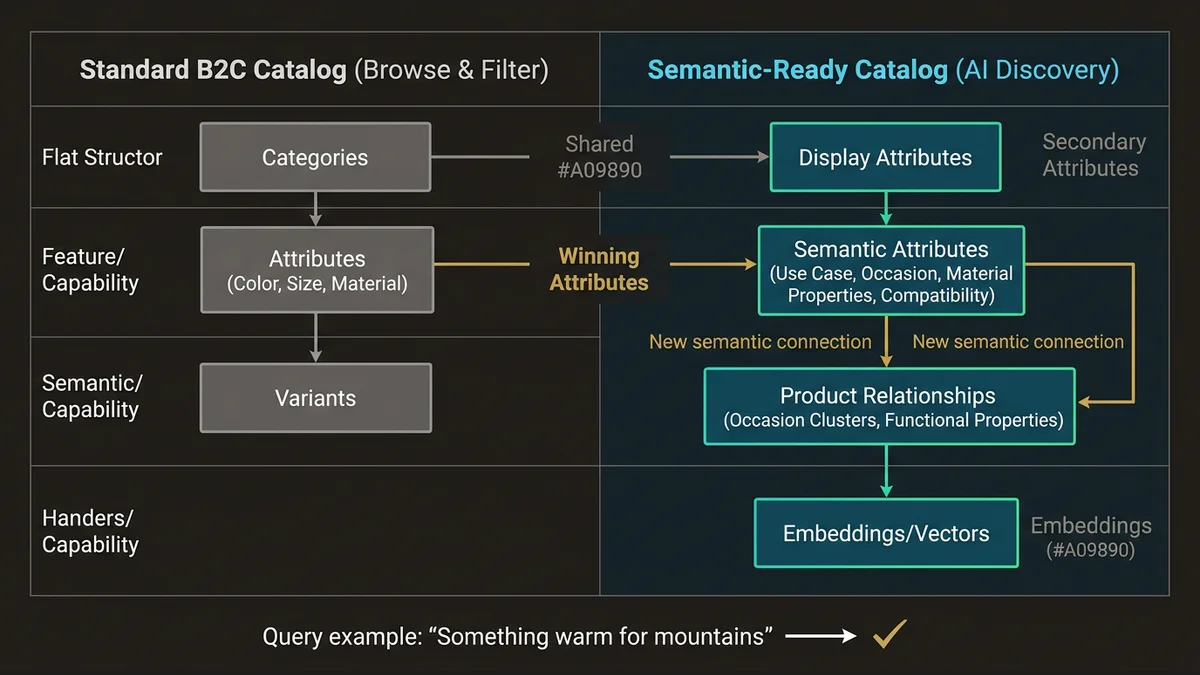Standard vs. semantic-ready catalog models for AI-driven product discovery