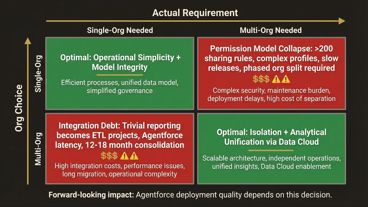 2x2 matrix showing consequences of single-org vs multi-org choices