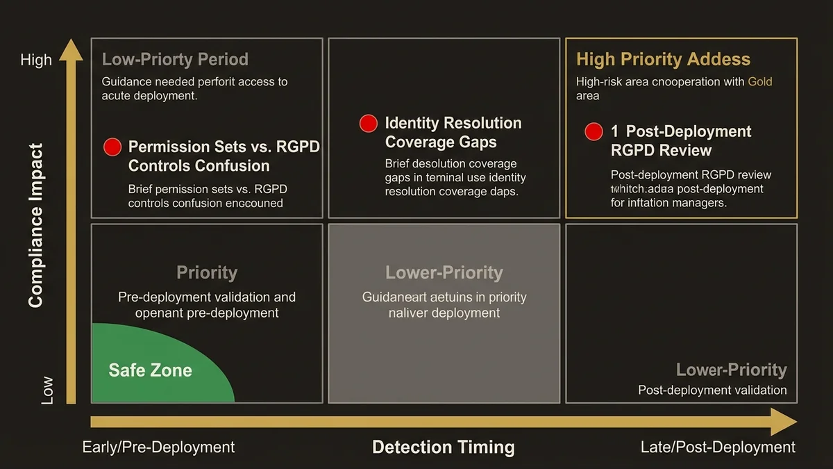 Risk matrix showing three common ETI deployment errors and their compliance impact timing