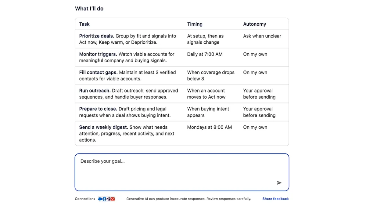 Hunter long-horizon UI: outbound sales agent with approval gates across days and weeks